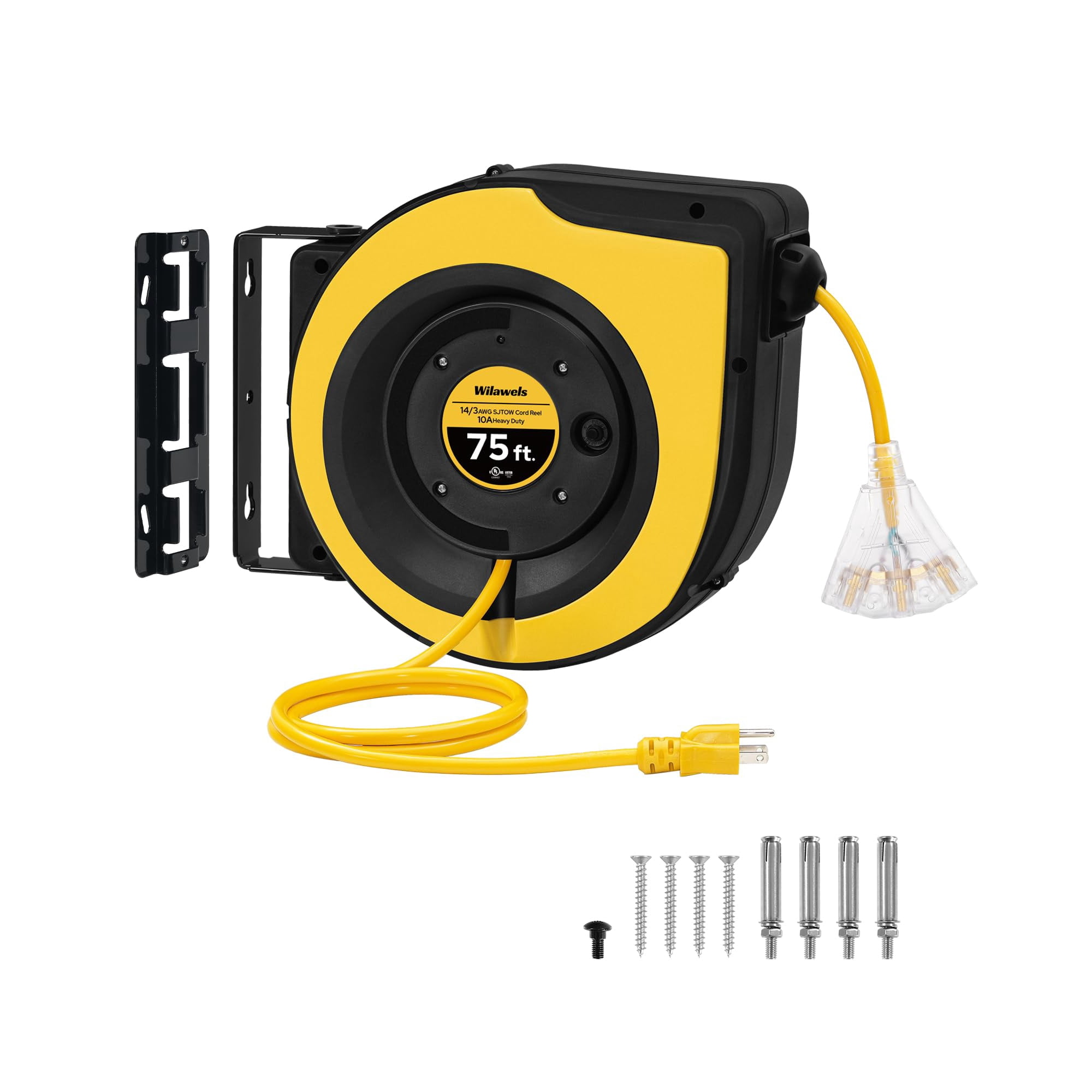 Carrete De Cable Retráctil Wilawels, Cable De Extensión De 75 Pies, 14 Awg/3c