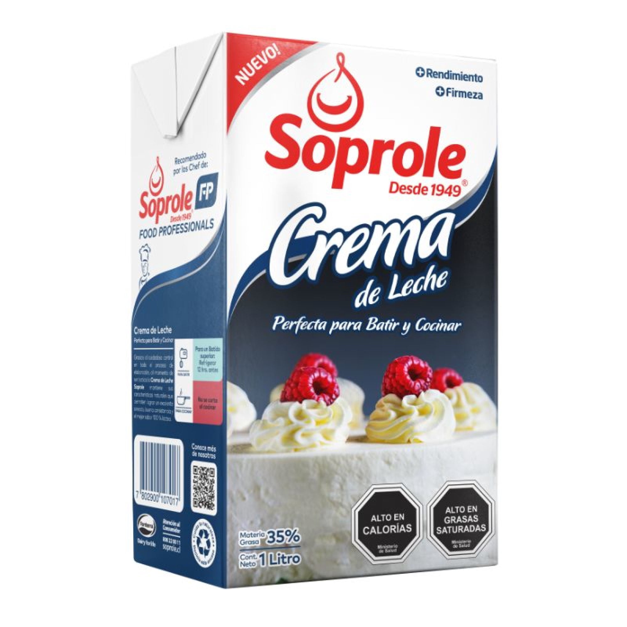Crema De Leche Natural Para Batir Y Cocinar Larga Vida 1 L Soprole