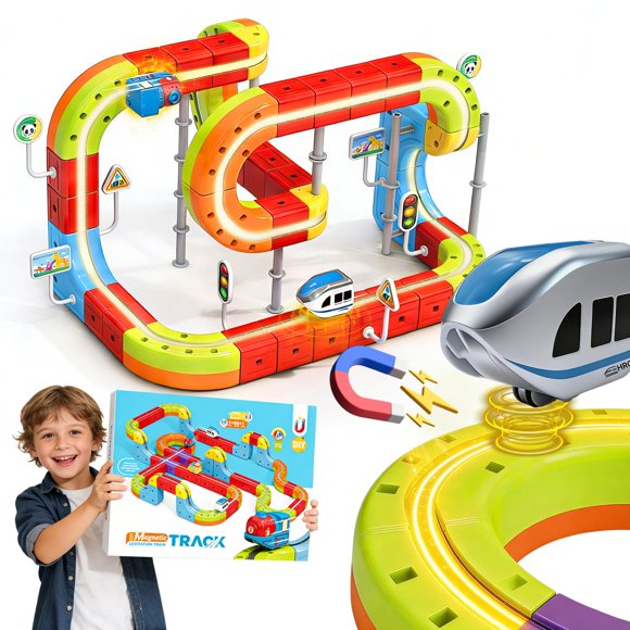 Juego de juguetes de tren magnético eléctrico ESSVEIGQUA con 98 piezas