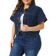 thumbnail image 4 of Agnes Orinda Chaqueta de Mezclilla Recortada para Mujer de Talla Grande para Escuela o Universidad, Clásica con Solapa, Manga Corta, Abotonada, Lavada, Casual con Bolsillo 1X Azul Oscuro, 4 of 6
