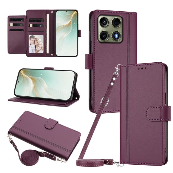 Motorola Edge 70 Pro Funda Billetera con Cierre Magnético, Morado Oscuro