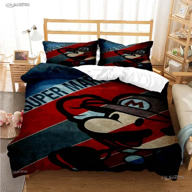 Mario Cartoon Game Cute All Season Duvet Cover Comforter Bedding Sets Soft Quilt Cover and Pillowcases Single/Double/Queen/ Bed Sheets
