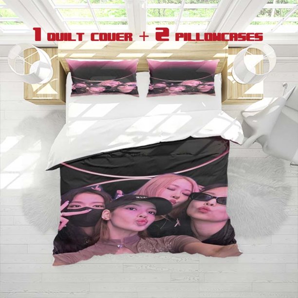 3pcs Pink And Black Combination Print Three Piece Bedding Set Soft Duvet Cover And Two Pillowcases
