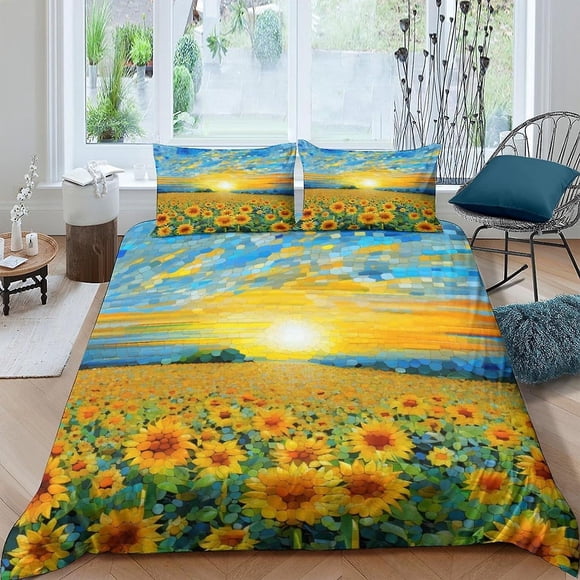 Juego De Ropa De Cama Con Estampado 3d De Girasoles Para Niños Y Adolescentes Juego De Funda Nórdica Con Funda De Almohada Funda De Edredón De Microfibra Con Cierre De Cremallera Doble