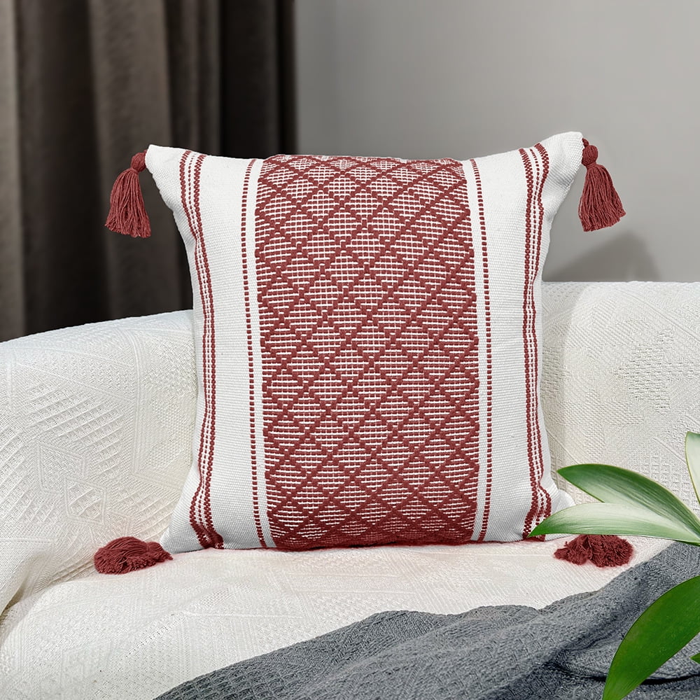 Xmhytop Almohada Bohemia (1 Pieza), 45 X 45 Cm, Material De Chenilla Felpuda Neutra, Con Funda Y Relleno Incluido, Ideal Para Sala De Estar, Sofá, Cama, Estilo A, Rojo