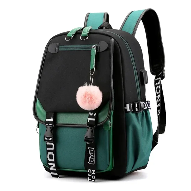 Large School Bags for Teenage Girls USB Port Canvas Schoolbag Student Book Bag Fashion Black Pink Teen School Backpack