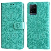 Funda Tipo Cartera Foxdock Para Vivo Y21S , Diseño Girasol En Relieve, Cuero Pu, Cierre Magnético, Soporte Y Tarjetero