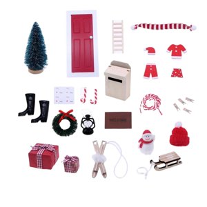 Bothyi - Casa De Muñecas A Escala 1:12, Accesorios Navideños Clásicos Para Casa De Muñecas, Decoración Navideña, Puerta Roja