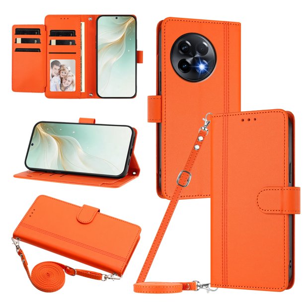Funda Tipo Libro para OnePlus 11R 5G con Ranuras para Tarjetas, Naranja