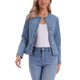 thumbnail image 1 of INSPIRE CHIC Chaqueta de Mezclilla para Mujer sin Cuello con Dobladillo Peplum, Botones, Manga Larga, Azul Claro, Talla M, 1 of 6