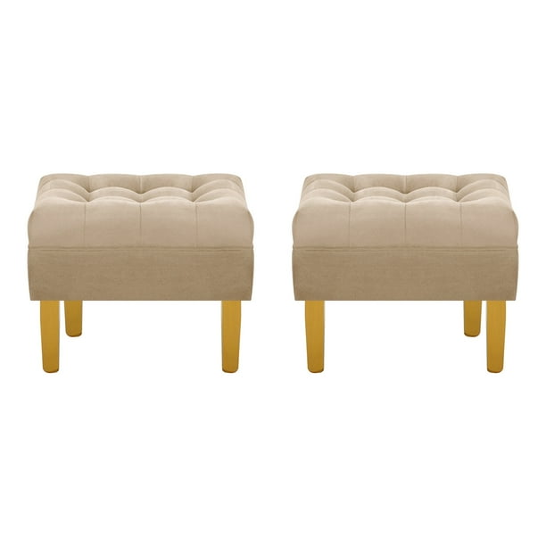 Set Pouf Wood 1c Felpa 01 Beige