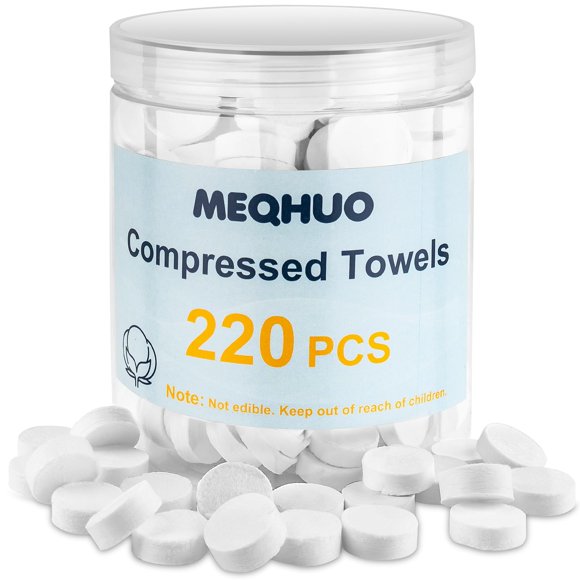 Toallas comprimidas MEQHUO, 220 unidades, para viajes faciales y acampadas