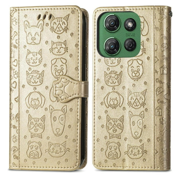 Funda Cartera FOXDOCK para Motorola Moto G Power 2025 , Flip PU con Relieve de Gatos y Perros, Tarjetero y Soporte