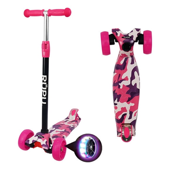 Scooter Monopatin Rupu Army Pink Niñas Regulable Ruedas Led Morado