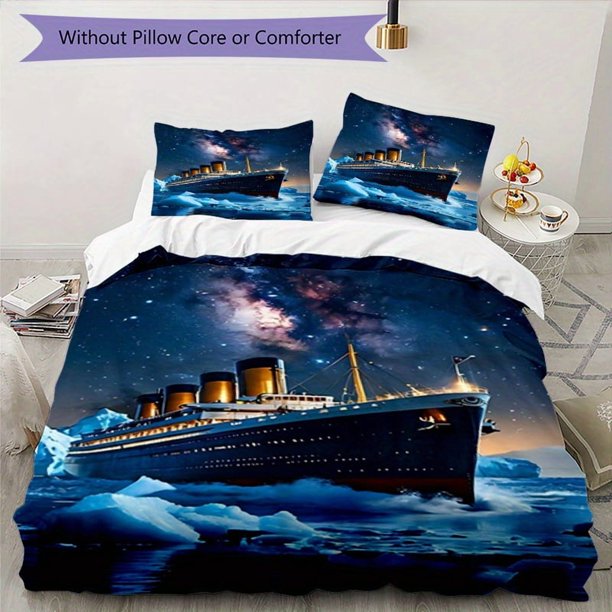 3pcs Bedding Set Duvet Cover Closure Includes 1 Duvet Cover & 2 Pillowcases for All Seasons Bedroom Decor, Home Dorm High-Definition Print Titanic A445