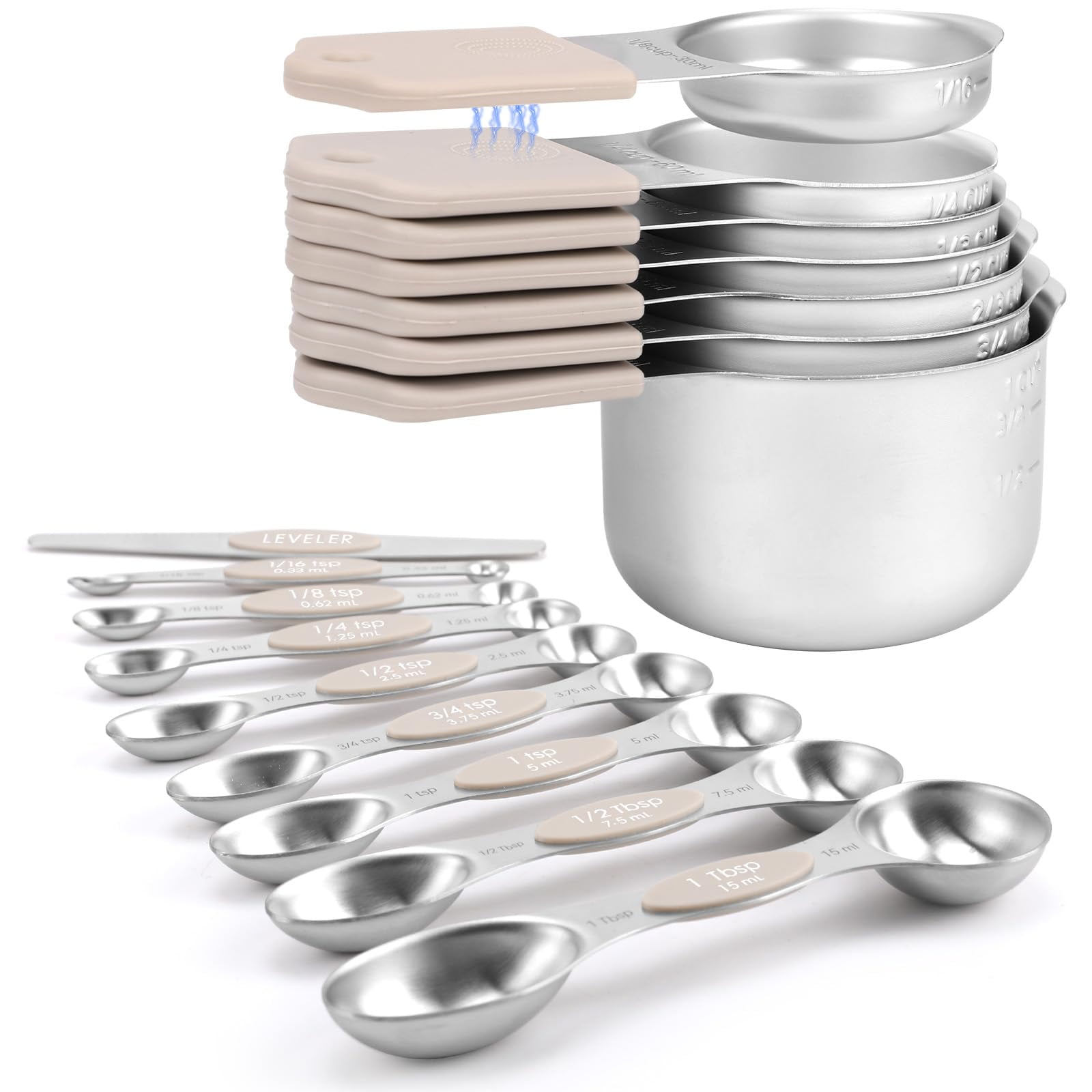 Juego De Tazas Y Cucharas Medidoras Houjip 304 De Acero Inoxidable 16 Piezas