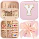 thumbnail image 1 of Estuche de joyas CHMI rosa con organizador de viaje y letra inicial Y, 1 of 6