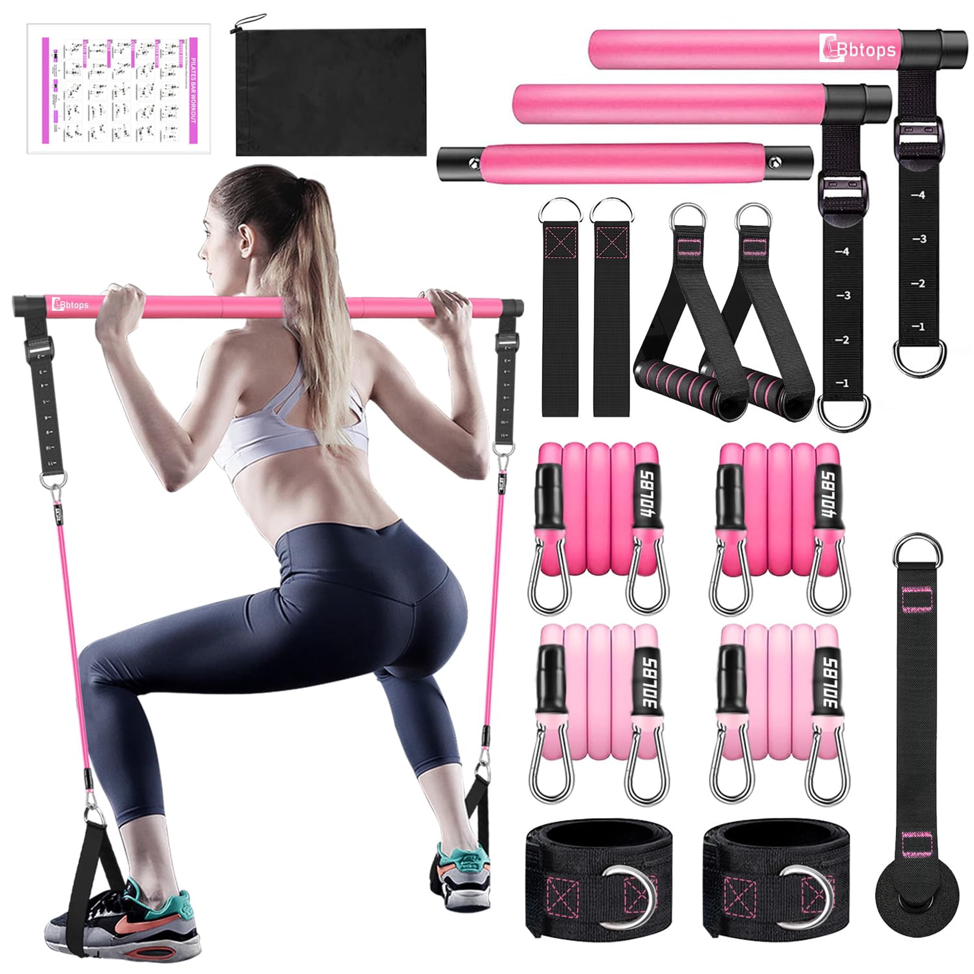 Kit De Barra De Pilates Bbtops Con Bandas De Resistencia De 30 Y 40 Libras