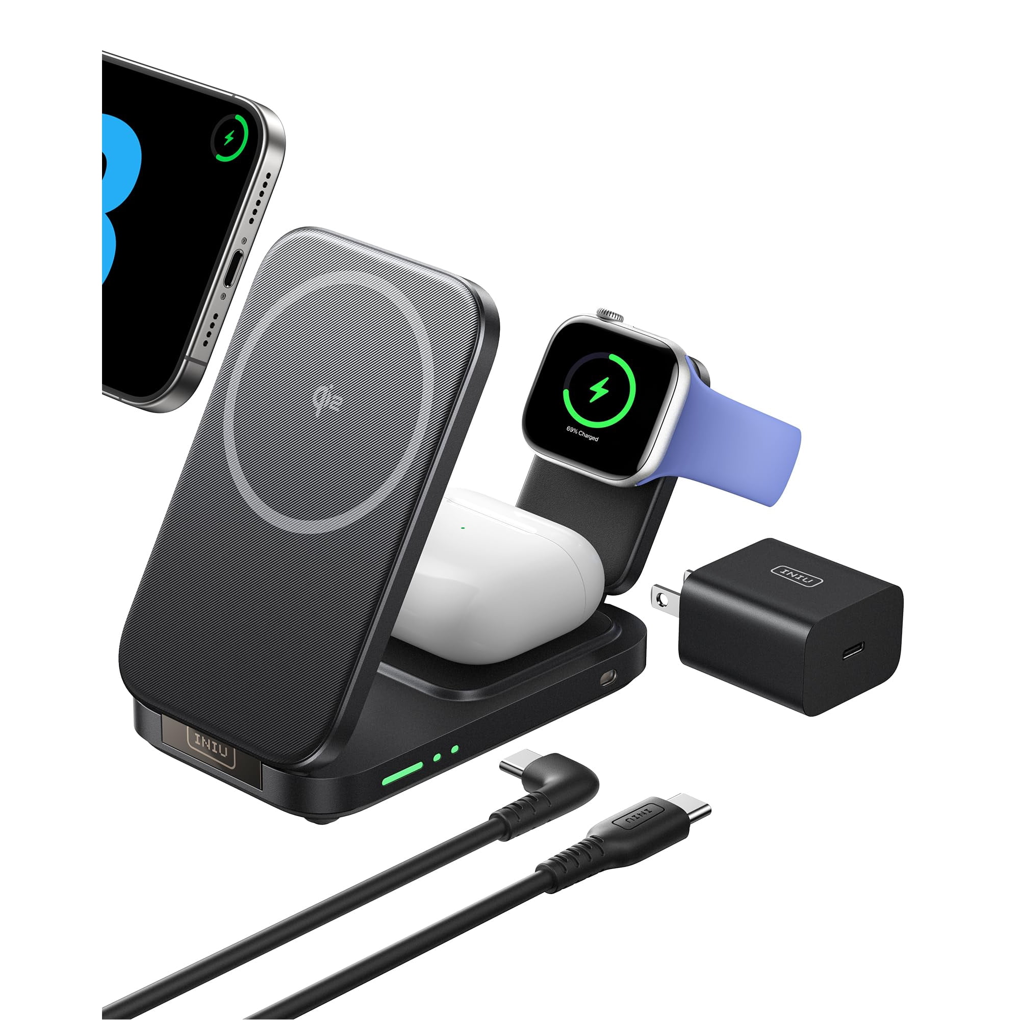 Estación De Carga Inalámbrica Iniu 3 En 1 Para Dispositivos Apple