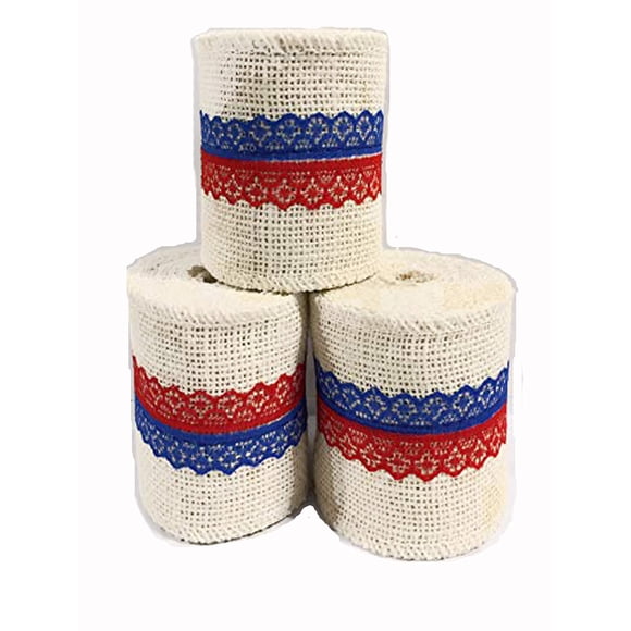 Cinta de yute AAYU, 3 rollos, 12,7 cm x 4,5 m, patriótica