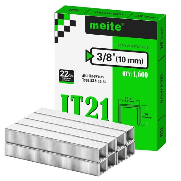 Meite JT21 Staples, grapas galvanizadas de alambre fino de 3/8 pulgadas