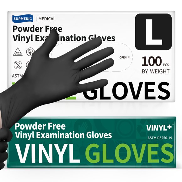 Guantes de examen Supmedic de vinilo negro, 100 unidades (talla grande)