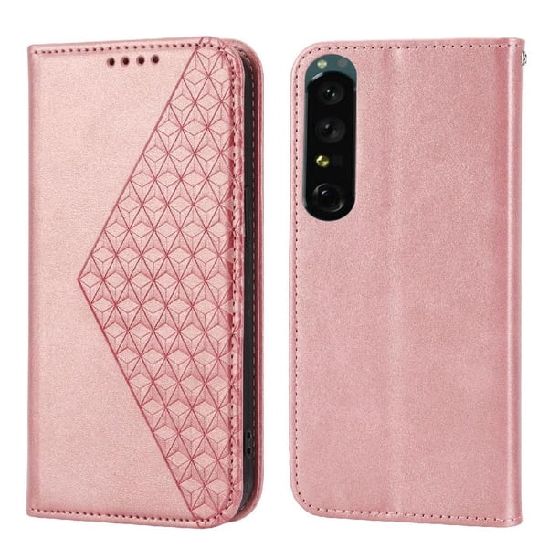 Funda Flip FOXDOCK para Sony Xperia 5 IV , Estilo Billetera con Diseño Rombo, Correa de Mano y Soporte, Uso Diario
