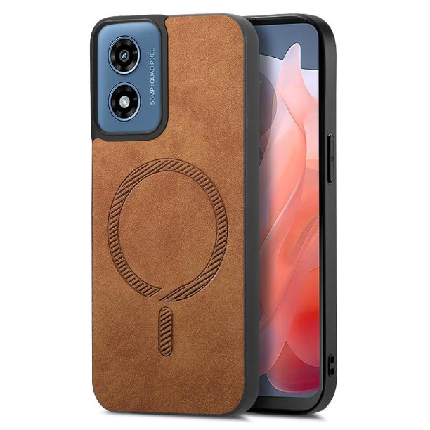 Magnetic Slim Case for Motorola Moto G Play 2024 4G with Camera Guard & Anti-Scratch Back Brown