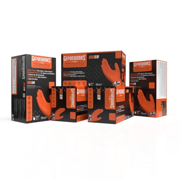 Guantes de Nitrilo GLOVEWORKS Talla Mediana Naranja 5x100
