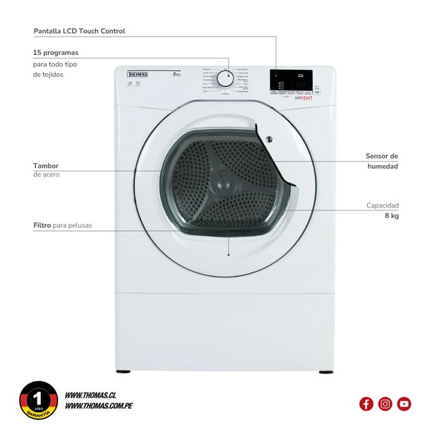 Secadora Ventilación 8 Kg Th-D8Kv | Lider