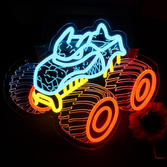 Letrero de neón HKONHGUK Camión Monstruo LED Azul Decoración