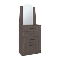 Fmfurniture - Comoda Con Espejo 3 Cajones 1 Puerta Café Oscuro