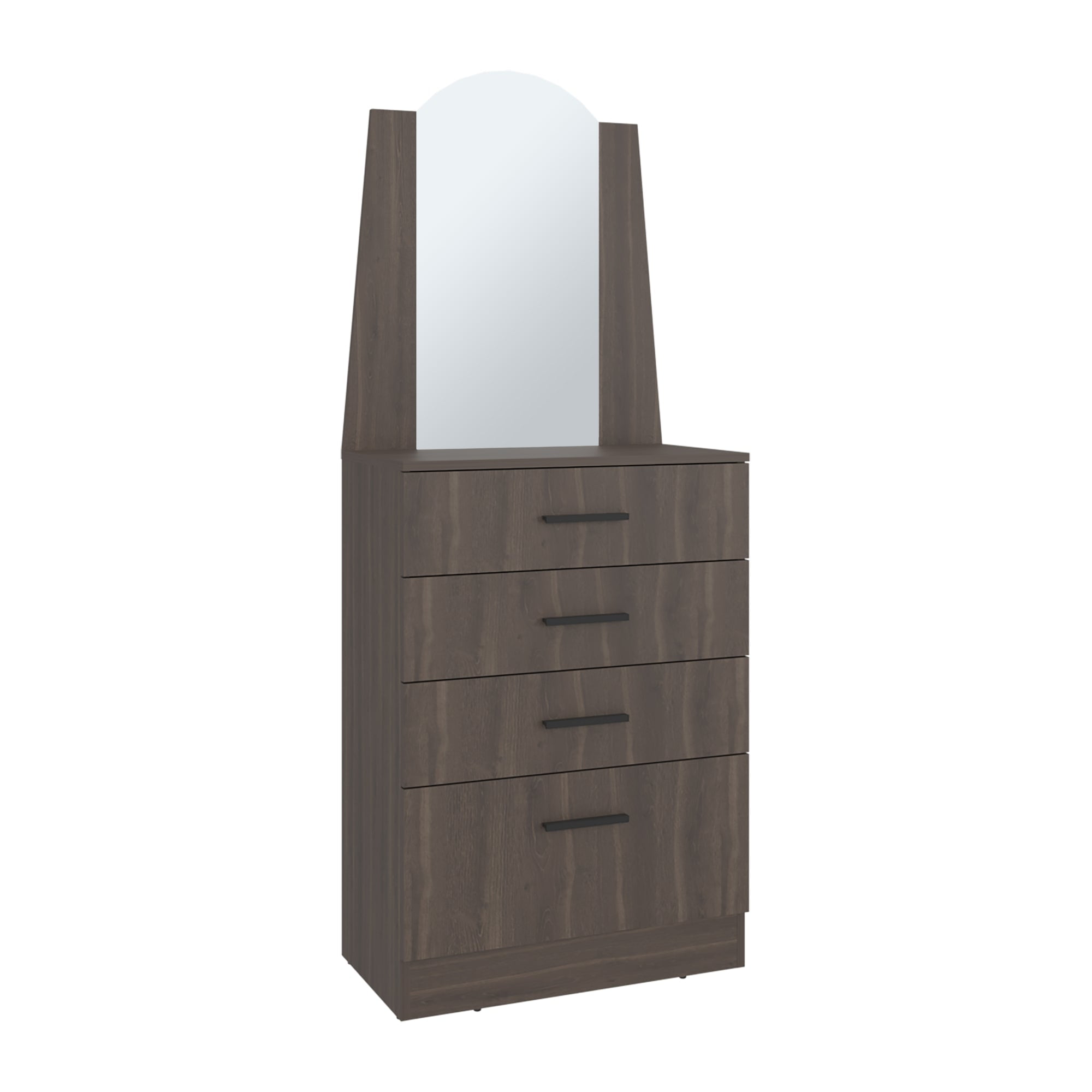 Fmfurniture - Comoda Con Espejo 3 Cajones 1 Puerta Café Oscuro