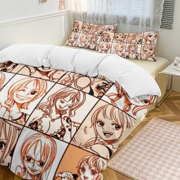 Nami Bed Duvet Cover Funny Anime Cartoon Bedding Sets Lightweight 3 Piece Comforter Sets