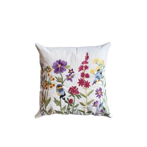 Cojín Bordado 45x45 Cm Pajaritos Y Jardin