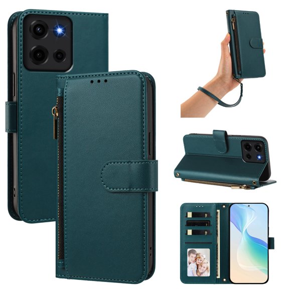 Funda con Billetera para [Motorola Moto G Play 2026 5G] con Bolsillo Zipper y Tarjetero Verde pavo real