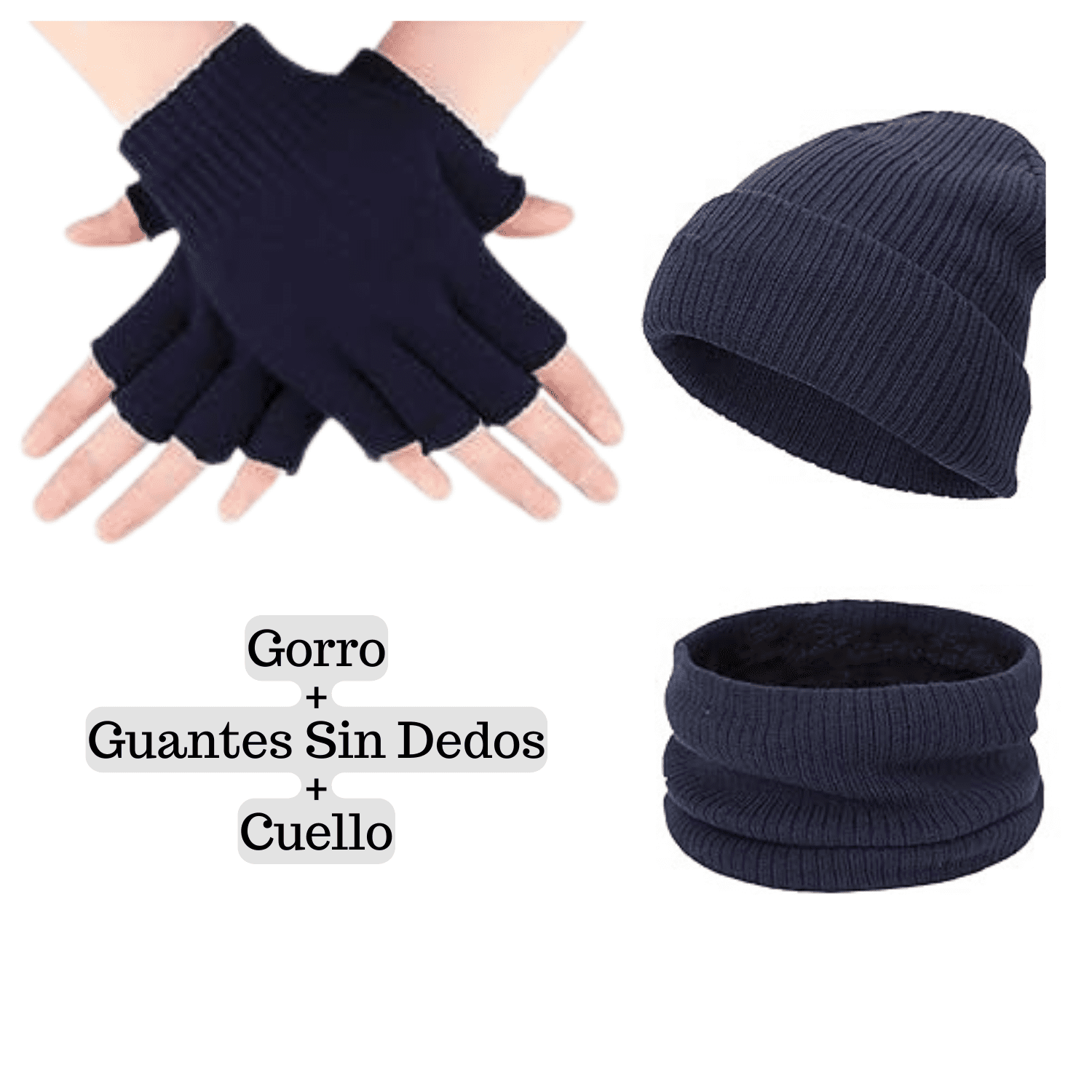 Genérico - Gorro Beanie + Guantes Lana Sin Dedo + Cuello Polar Invierno