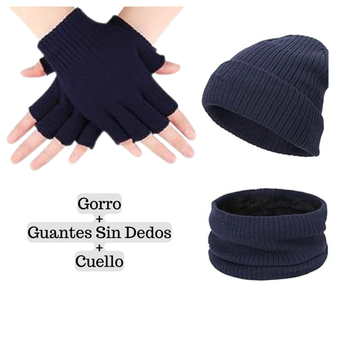 Genérico - Gorro Beanie + Guantes Lana Sin Dedo + Cuello Polar Invierno