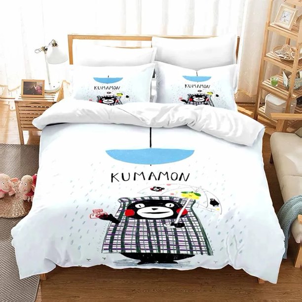 v1830 Bed Sheets Kawaii Cartoon Comics Kumamon Bedding Set Double Twin King Duvet Cover Comforter Pillowcase Boys Girls Adults Bedroom 3-Piece Bedding Set (1 Duvet Cover + 2 Pillow Shams) Bed Sheets j