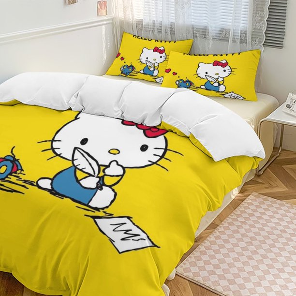Hello Kitty 3-Piece Twin Bed Set - Includes 1 Single Comforter And 2 Pillowcases Bedding - Fade Resistant Microfiber - Hello Kitty