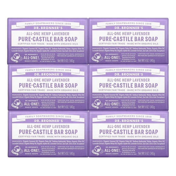 Jabón en barra Dr. Bronner's Pure-Castile Lavender, 150 ml, paquete de 6
