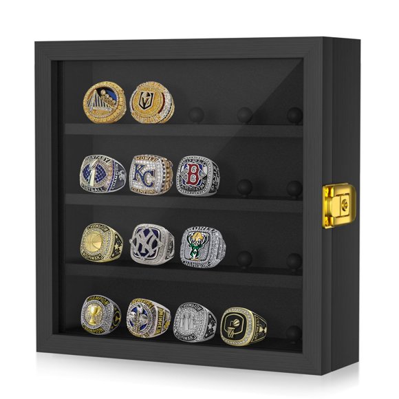 Estuche de exhibición para anillos Gxiietem de madera 25 cm, capacidad para 20 anillos