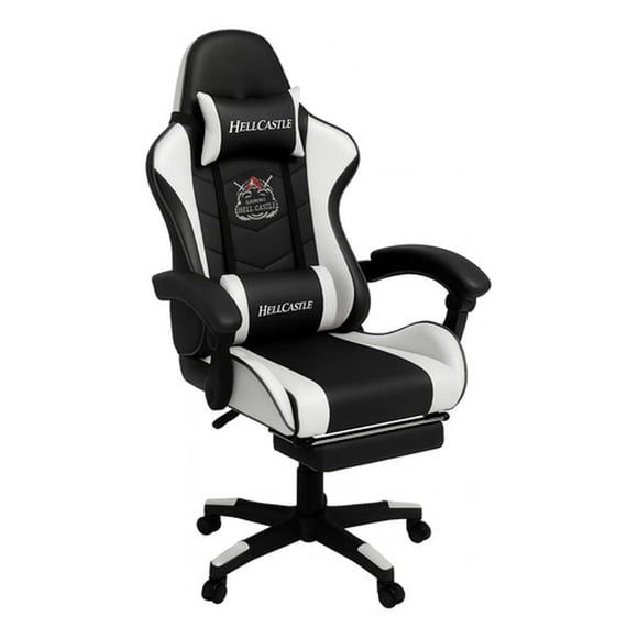 Silla Gamer Hell Castle Reclinable Con Cojin Lumbar Blanco Cuero Sintético