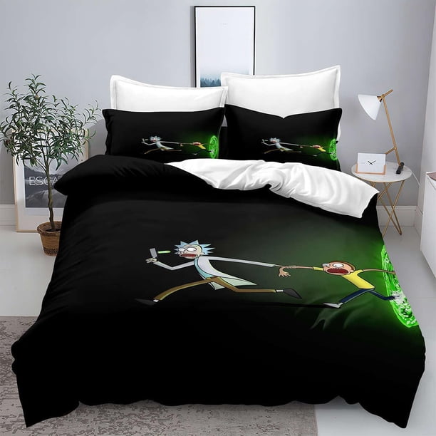 Duvet Cover Rick 3D Printed Quilt and Morty Cover 3 Piece Bedding SetSoft Hypoallergenic Easy Care Quilt Cover for Bedding Decor Full