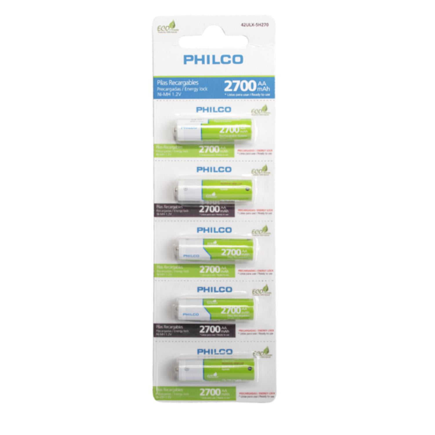 Philco - Tira 5 Pilas Recargables Aa 2700mah