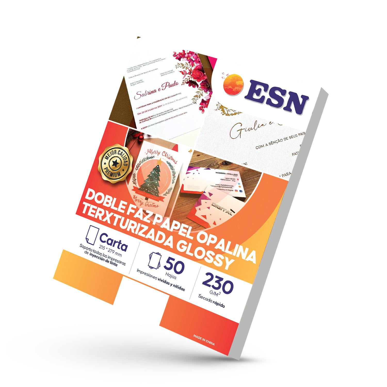 Genérico - Doble Faz Papel Opalina Texturizada Glossy Carta 50h 230g Esn Blanco Carta