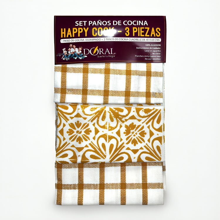 Doral - Set 3 Paños De Cocina Happy Cook Amarillo