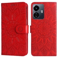 Funda Tipo Cartera Foxdock Para Vivo Y77 5G , Diseño Girasol En Relieve, Cuero Pu, Cierre Magnético, Soporte Y Tarjetero