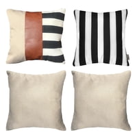 Elizabeth Peper - Pack 4 Fundas Cojin Decorativo Ecocuero Rayas Negro 45X45