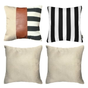 Elizabeth Peper - Pack 4 Cojines Decorativos Ecocuero Rayas Negro 45X45